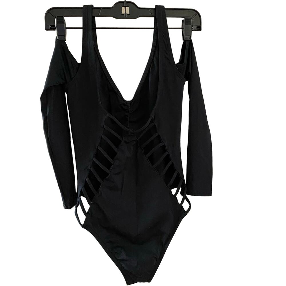 L*Space L Space Size 6 Wild Heart Bodysuit Black Strappy Long Sleeves FLAW - Picture 4 of 7
